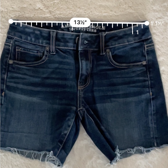 American Eagle Midi Size 0 Womens Jean Shorts Super Stretch Cutoff Dark Wash - Picture 5 of 8